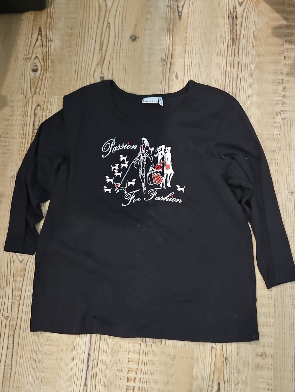 Black 'Passion For Fashion' Graphic 3/4 Sleeve Top
